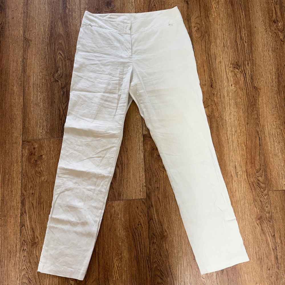 Eileen Fisher Italian‎ Straight Leg Pants Beige Size S Zip Pockets Minimalist